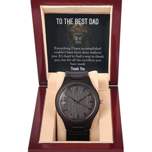 Reloj de madera con tarjeta de mensaje sincera, reloj para papá, regalo para padre, reloj de hombre de banda de cuero, regalo de cumpleaños para papá