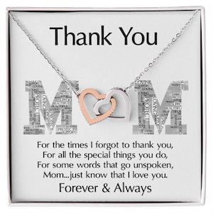Collier carte message à maman, collier coeurs entrelacés, ma mère, collier carte message ma maman pour maman
