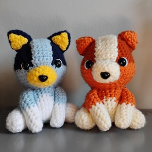 Crochet Heeler Plushie – Red/Blue Heeler Stuffed Animal – Handmade Cattle Dog Toy – Cartoon Aussie Dog Gift – Amigurumi – Made to Order