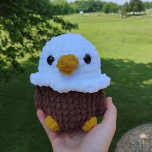Crochet Bald Eagle Plushie – Handmade Stuffed Animal Toy – Soft Chenille Eagle Gift – Patriotic Eagle Decor – Bird Plush – Made to Order