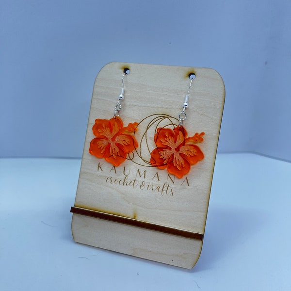 Hanging Hibiscus Single Earrings - Laser Cut Acrylic Tropical Flower Earrings