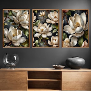 White Magnolia Watercolor Art Prints - Set of 3 (Digital Download)