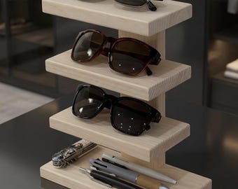 Handmade Pine Wood 3-Tier Sunglasses Display Stand | Eyeglass Organizer Rack