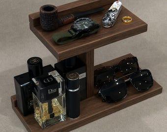 Wooden Valet Tray for Men | Watch Sunglasses & Cologne Organizer | Nightstand Catchall | Entryway Storage