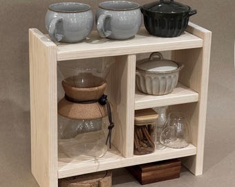 Handmade Wooden Coffee Station Shelf | Rustic Countertop Organizer | Tea Station