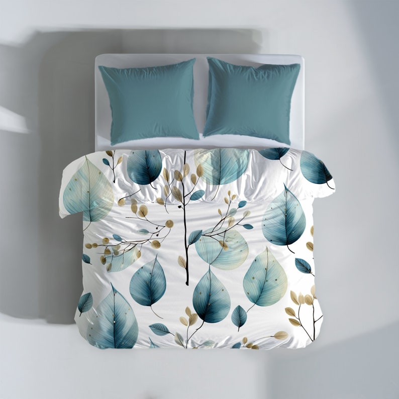 Leaf Pattern Duvet Cover Scandinavian Interior Decor for Guest Bedrooms