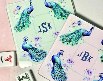 Gepersonaliseerde Mahjong-onderzetter voor het weggooien van tegelterras Dubbelzijdige acryl Mahj-tegelhouder Aangepaste kleur en monogram Mahjongaccessoire