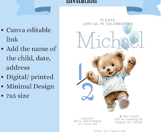 6 months baby boy birthday party invitation digital download Canva editable second birthday invitation for toddler celebrations