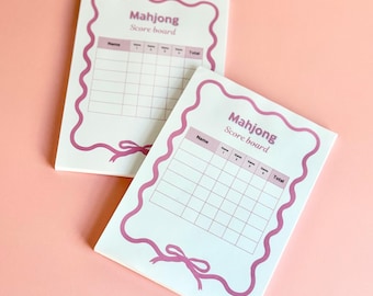 Mahjong Scorecard Notizblock Mahjong Score keeper Spielabend Party Rosa Bogenkante Bogen Akzent Turnier Scorecard Notebook abnehmbare Seite