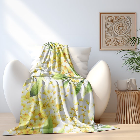 Yellow Floral Green Leaf Velveteen Plush Blanket Yellow Green Flower Blanket Throw for Living Room Gift for Grandma Gift for Mom Cozy Throw Etsy