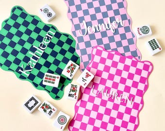 Gepersonaliseerde mahjong-tegelmixer pastel geruite mahjong shuffler cadeau mahj game night prijs aangepaste accessoires
