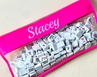 Mahjongtegeltas Gepersonaliseerde aangepaste naam Grote Mahjong-opbergetui Reisorganisator voor Mahjong-tegels Cadeau voor Mahj-liefhebber moeder