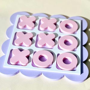 Tic Tac Toe Game Board Pastel Scalloped Edge accent Home Decor housewarming Gift for Families Couples Kids Personalized Board Game Kids room