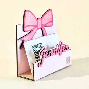 Netter Visitenkartenhalter personalisiert für Makler Rosa Schleifenkontakt Kartenhalter für Friseur Coquette Bogen Kartenhalter für die Kaffeestube