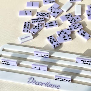 Dominoes travel set Personalized Lilac board gameSet with Name Engraved Rack Compact Dominoes Gift Lavender Custom Game for Travel Lovers