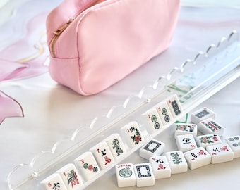 Juego de atril para fichas de mahjong personalizado con empujador magnético festoneado de acrílico transparente, nombre personalizado, atril para mahjong, accesorios de lujo para mahjong, regalo