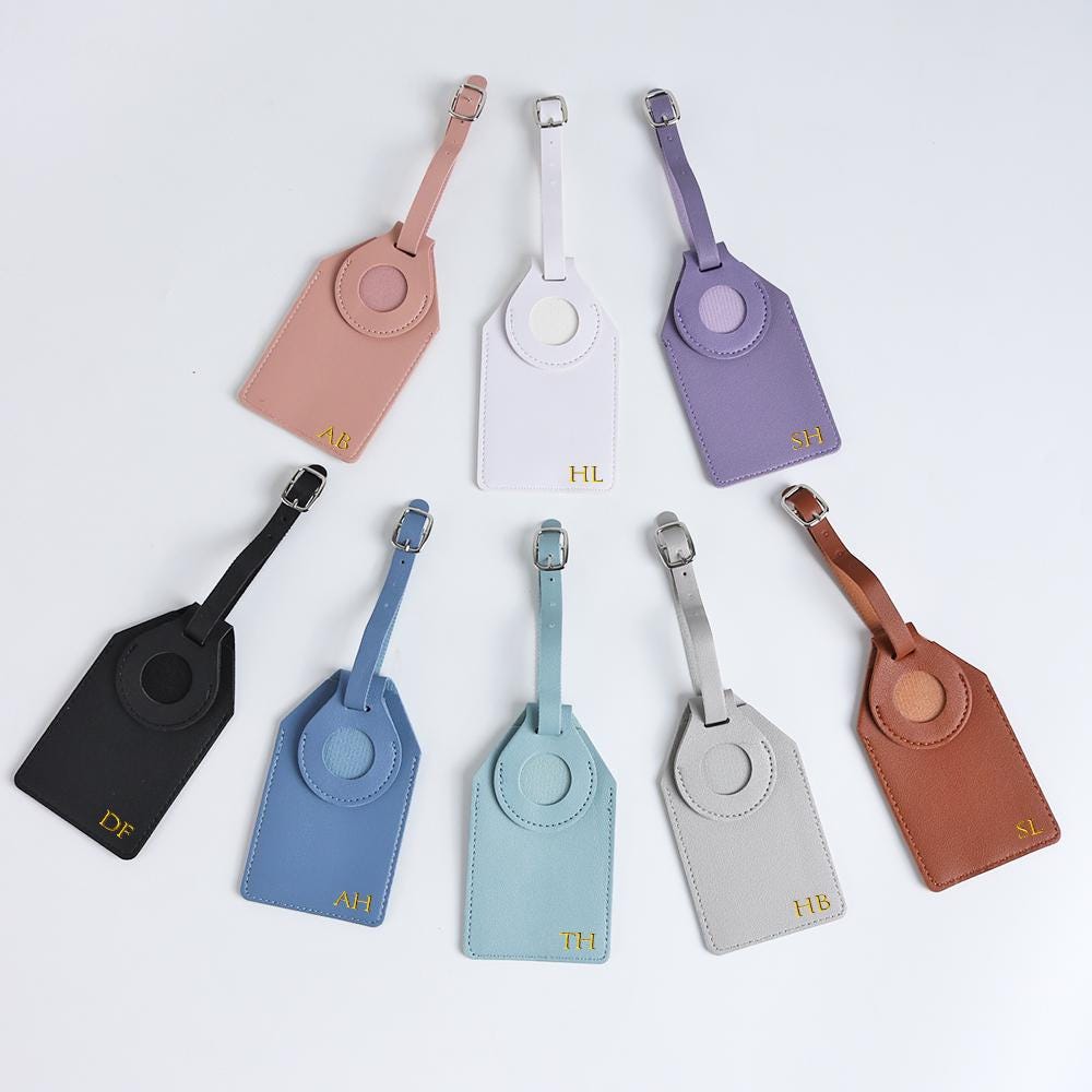 Personalized Leather AirTag Luggage Tag,Engraved Monogram Luggage Tag, Custom Monogram Suitcase Tag, Party Favors, Travel Gifts