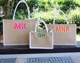 Personalized Shadow Monogram Jute Carryall Bag,Beach Bag,Pool Bag,Bridesmaid Gifts, Jute Beach Bag, Personalized Gifts,Shopping Bag