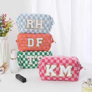 Bolsa de maquillaje a cuadros personalizada, bolsa a cuadros, regalos para damas de honor, regalos de vacaciones, regalos para despedidas de soltero, regalos para despedidas de soltera, bolsa retro