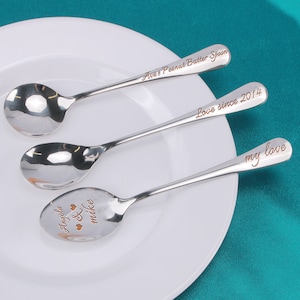 Colher personalizada gravada, presente de aniversário, presente de colher de Natal, colher de mesa, colher de chá, colher de café, colher de sorvete, colher de Natal
