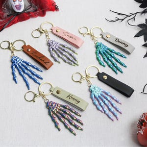 Personalised Skeleton Hand Keychain,Neon Skeleton Charm,Skeleton Bag Charm,Spooky Keychain,Halloween Keychain,3D Printed Keychain