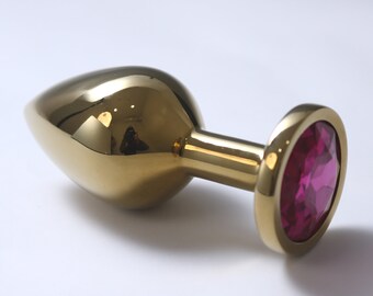 Gold Anal Plug, Stainless Steel Anal Sex Toy, Butt Plug With Gems, Customized, Can be Engraved With Names, Dates, Letters, Intercourse