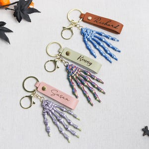 Personalised Halloween Keychain,Skeleton Hand Keychain,Neon Skeleton Charm,Skeleton Bag Charm,Spooky Keychain,3D Printed Keychain