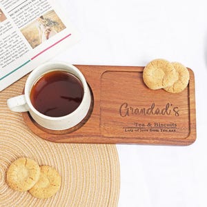 Personalized Tea & Biscuit Board, Wooden Tea Tray, Breakfast Board, Tea and Toast Gift for Mom, Nanny, Grandparents, Mother's Day, Birthday