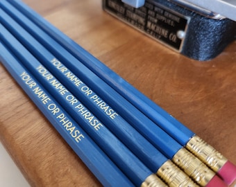 Blue | Personalized Pencils (Set of 5) Teacher Gift Stocking Stuffer Homeschool Student Friends Gift