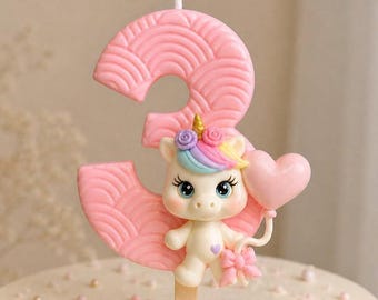 Handmade Clay Unicorn Birthday Number Candle: Pastel Party Decoration
