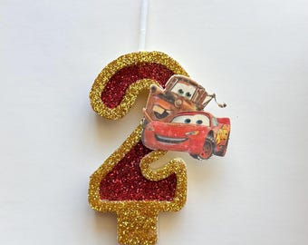 Lightning McQueen Birthday Candle: Handmade Cars Theme Party Decor