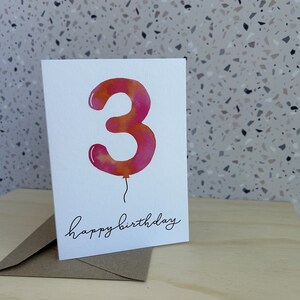 3 Three Birthday Card Greeting Card