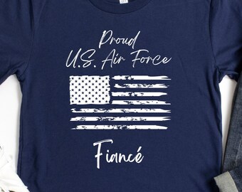 Proud Air Force Fiancé - Lady's T- Shirt in Navy-Blue, AF Graduation, USAF Love, AF Grad, Love My Airman, Military Gift, Military Ceremony