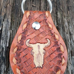 Genuine LEATHER HAND TOOLED KEYRINGs