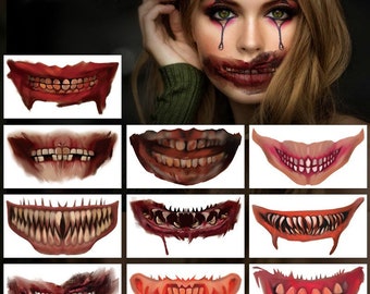 Halloween face &big mouth temporary tattoo