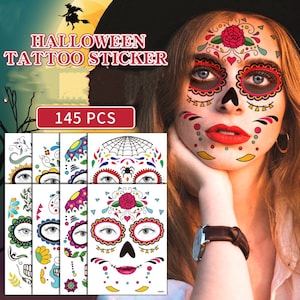 Tatuaje temporal de la cara de la calavera de Halloween
