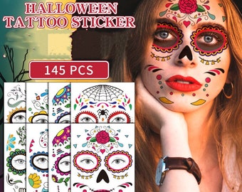 Halloween skull face temporary tattoo