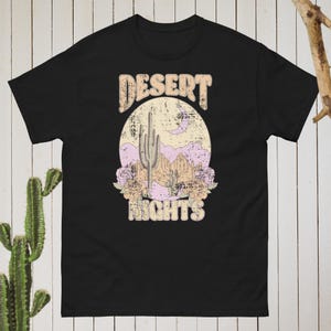 Desert Nights T-shirt - Vintage Western Graphic Tee, Boho Aesthetic Shirt, Moonlit Cactus T-shirt, Retro Desert Sunset Tee, Adventure Lover