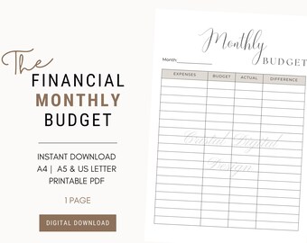 Financial Monthly Budget Planner Tracker Income Expense Printable Monthly Planner Budget Template