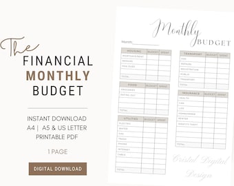 Monthly Budget Planner Printable Paycheck Budget Printable Monthly Bills Tracker Budget Template PDF