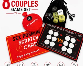 8 Piece Couples Game Set, Date Night Kit, Romantic Dice Game, Scratch Card Game for Couples, Anniversary Gift, Fun Relationship Game
