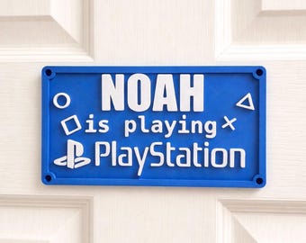Personalized PlayStation Door Sign, Name Is Playing Sign, Gamer Room Decor, Kids Gaming Door Sign, Custom Video Game Sign