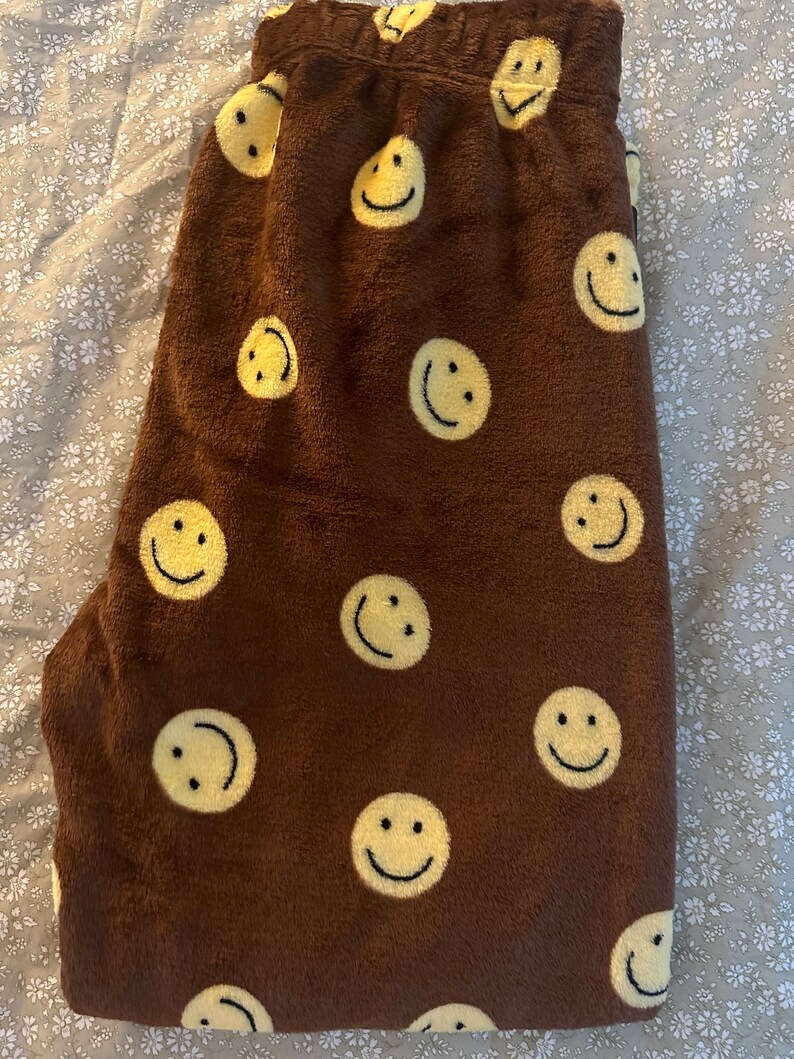 New Smiley Plush Fleece Faux Fur Pajamas Sleep Pants Etsy