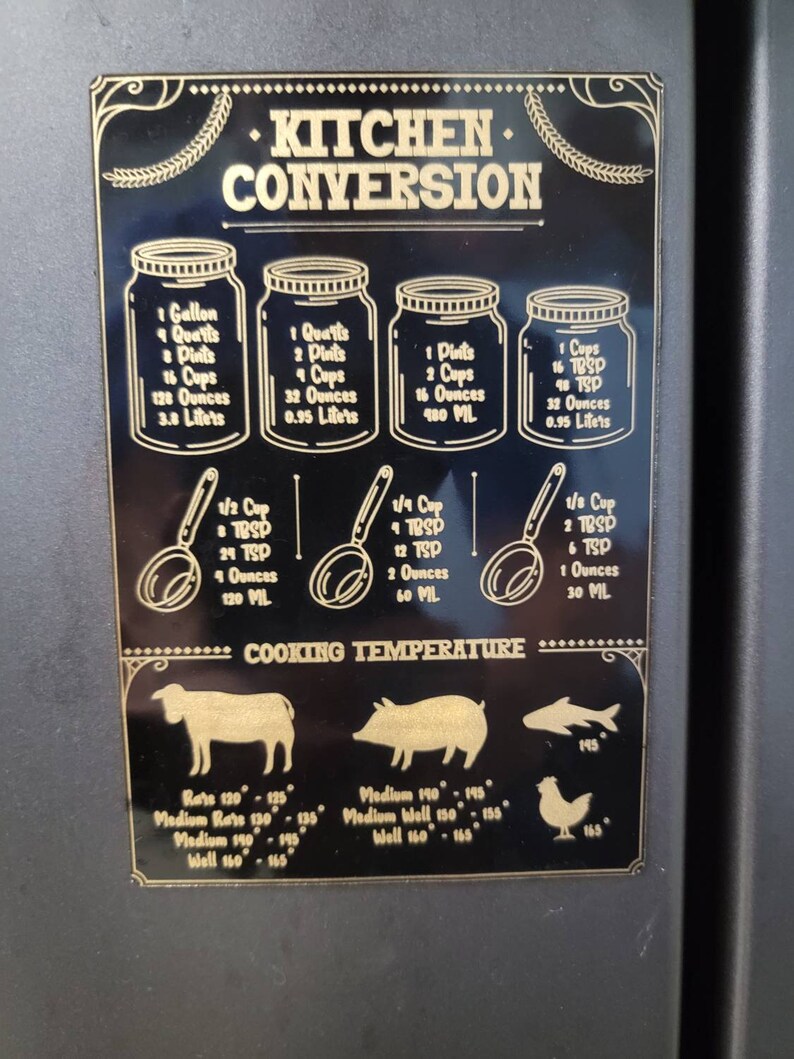 Kitchen Color Temperature Chart Black/gold Kitchen Conversion Chart Magnet: Cooking Temperatures - Etsy