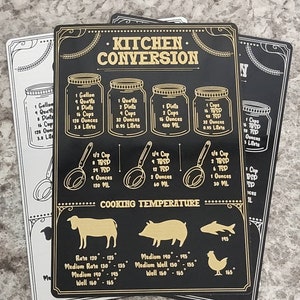 Black/Gold Kitchen Conversion Chart Magnet: Cooking Temperatures