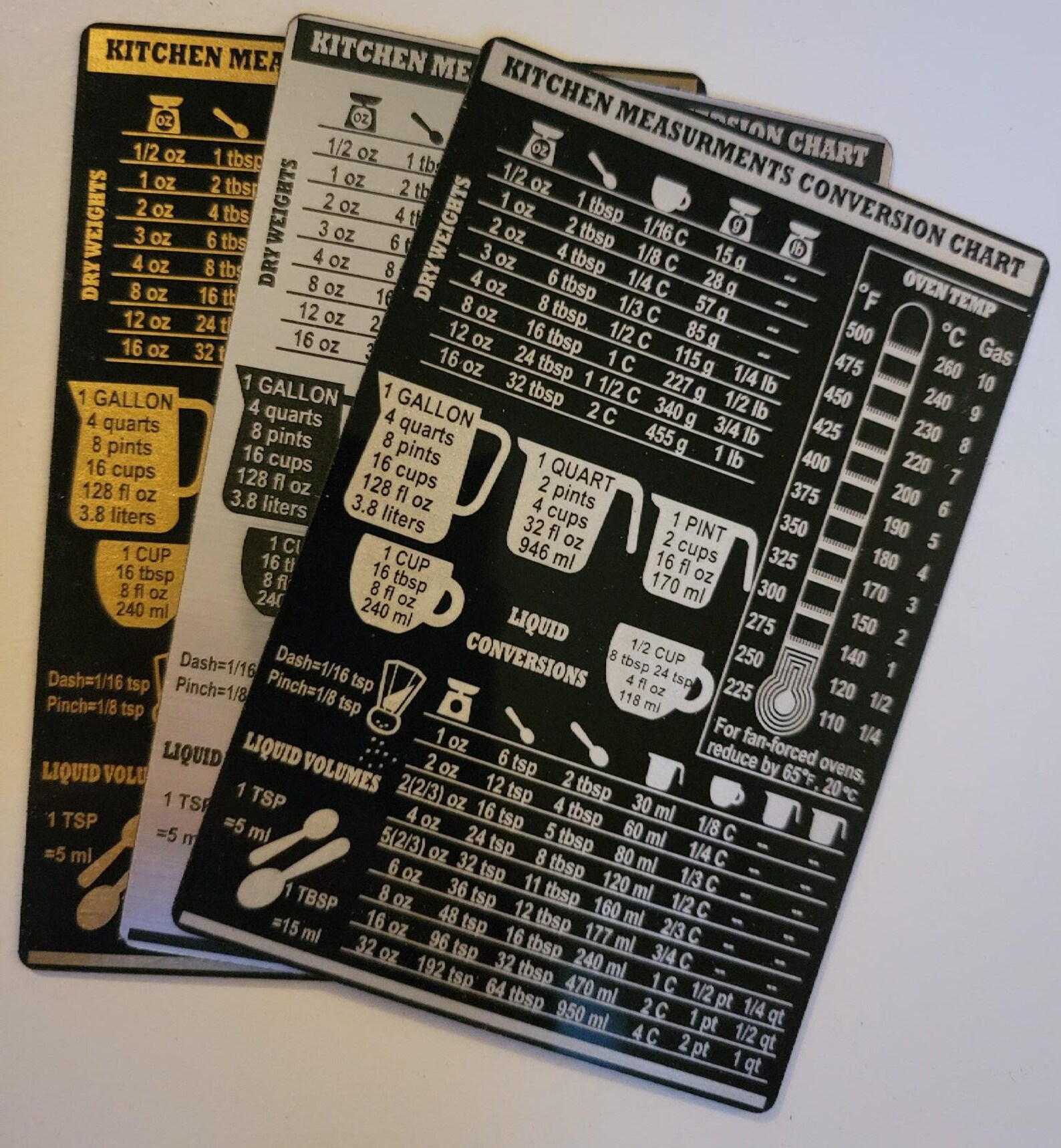 Kitchen Conversion Chart in Black/silver Fridge 4x6 or