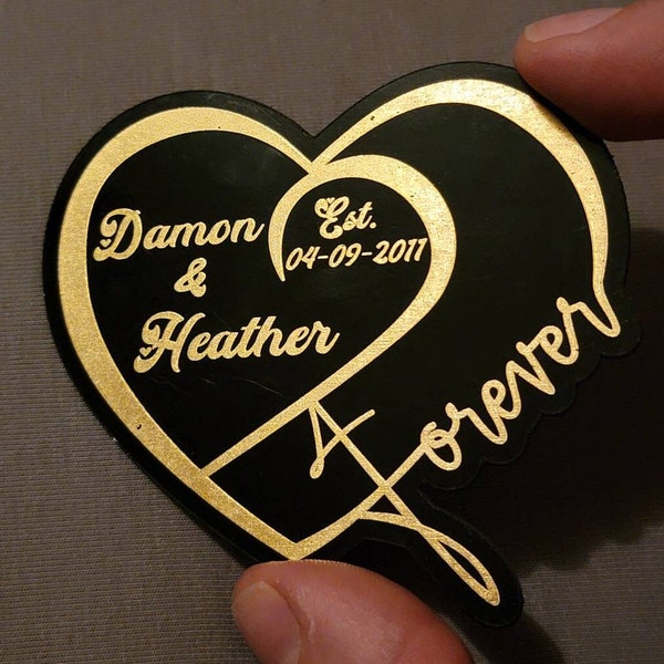 Magnetic - 3.25" Customized Valentine Heart / Anniversary date reminder - Love Forever Magnet **High Quality laser engraved @ 1200dpi**