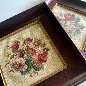Vintage Needlepoint Wall Hanging Wooden Frames 1970s 1980s Cottage Core