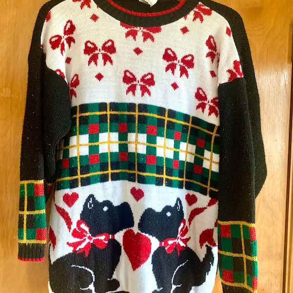 Vintage Christmas Sweater Scottie Dogs Size Small Festive and Adorable