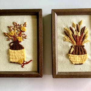 Vintage Crewel Wall Hanging Wooden Frames 1970s 1980s Cottage Core